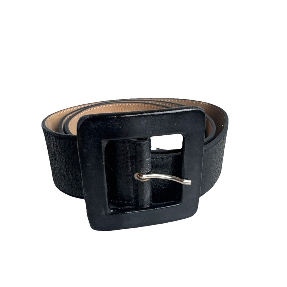Leatherock Women’s Wide Black Genuine Leather Belt Black Buckle Size L34 M